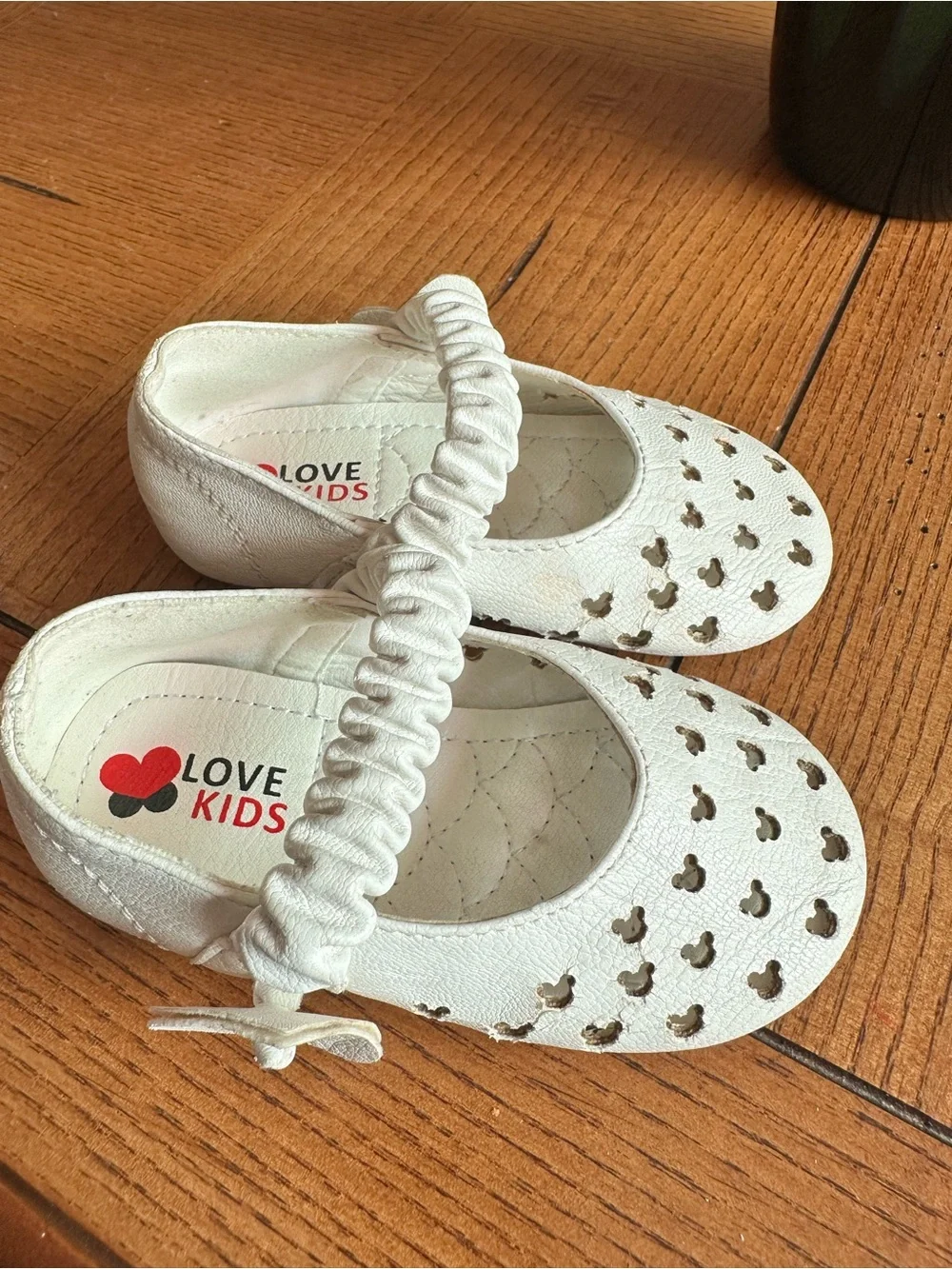 Love Kids White Toddler Mary Jane Shoes with Heart Cutouts